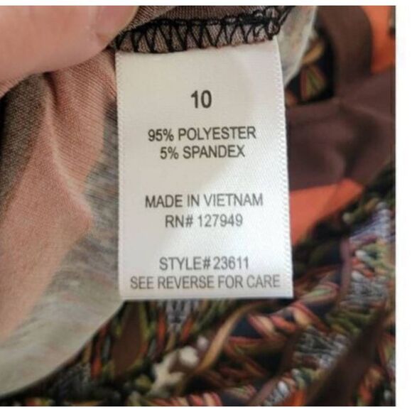 Soho Apparel LTD Dress Sz 10 Brown Multiprint Boho Retro Fitted Wasit Vneck - Picture 5 of 5